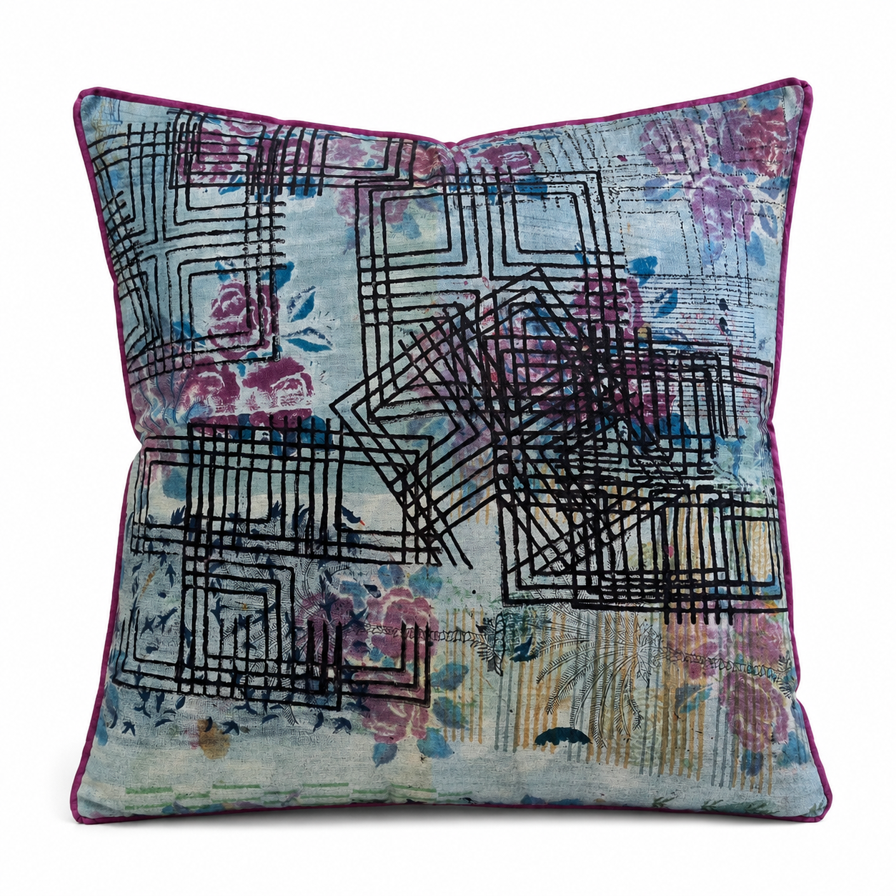 Cushion Cover - Vintage Rose Grid 2 / Damson - 55 x 55 One-of-a-Kind