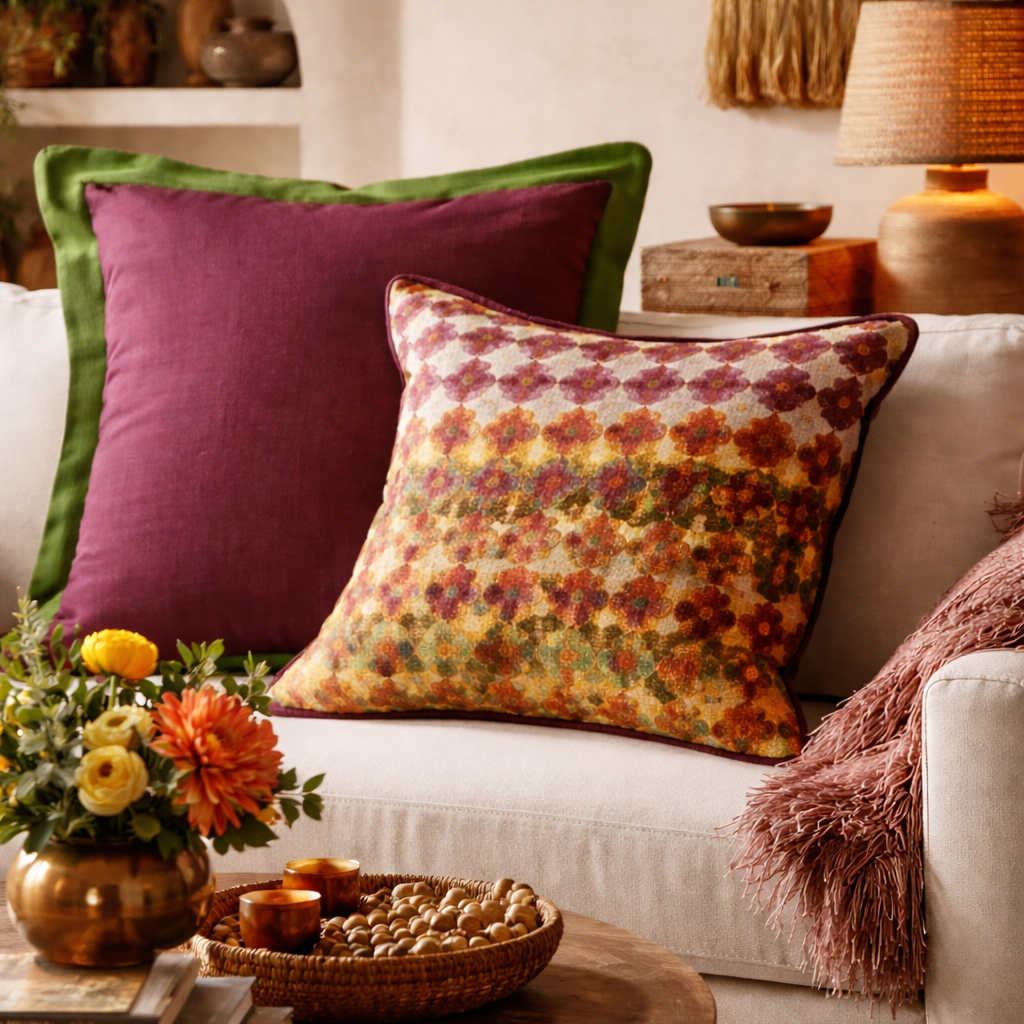Cushion Cover - Lattice Fade / Damson 55 x 55 Limited Edition of 2