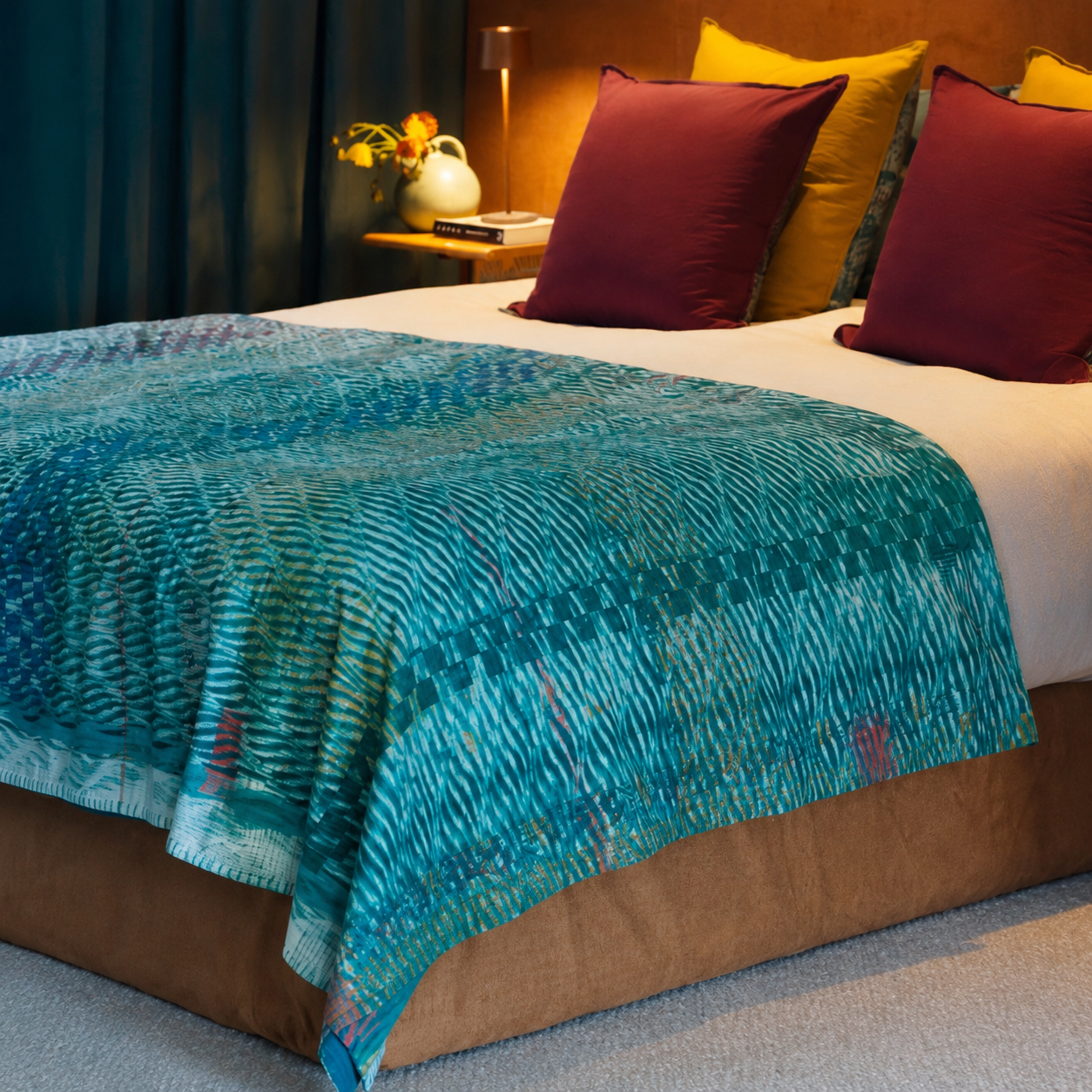 Full Kantha Dohar Quilt - Tidal Weave / Jasper - One of a Kind