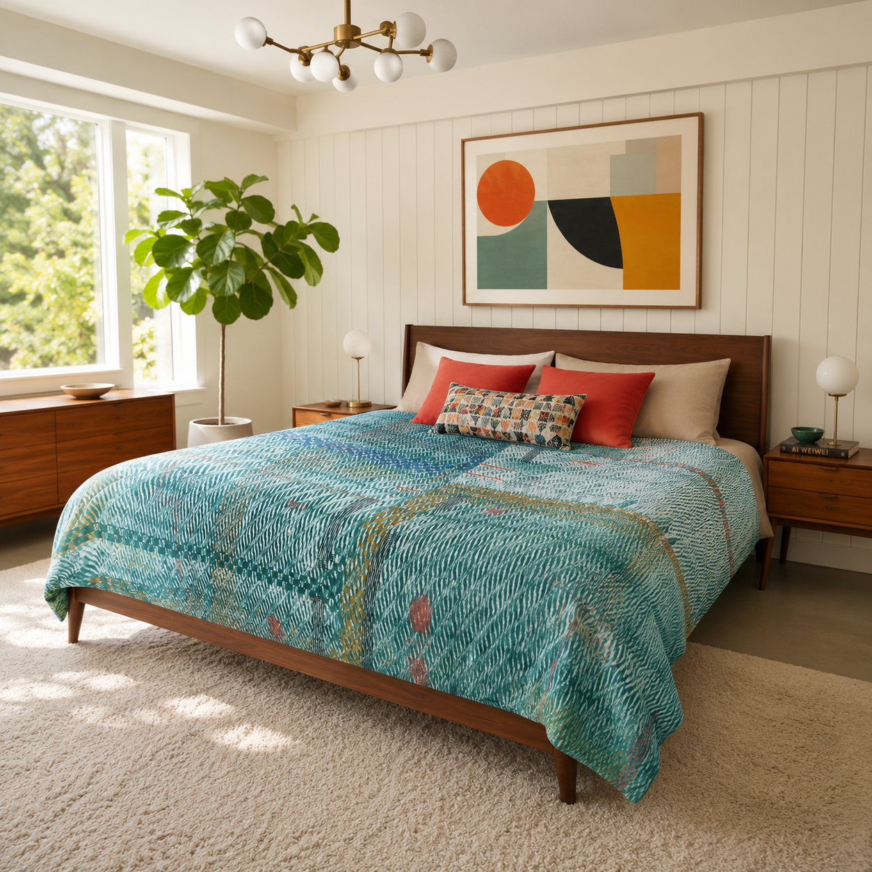 Full Kantha Dohar Quilt - Tidal Weave / Jasper - One of a Kind