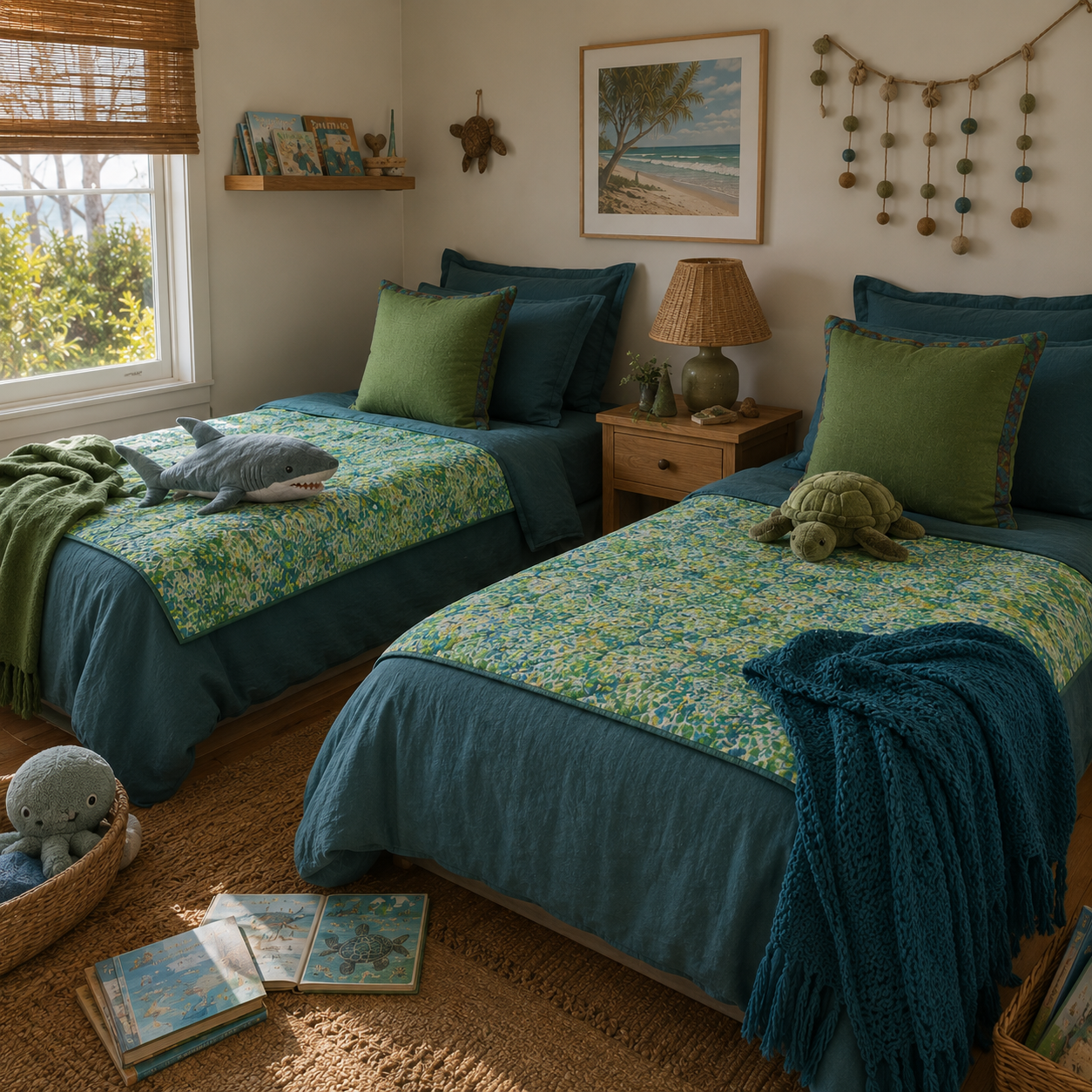 Half Kantha Dohar Quilt - Sea Glass / Moss - One of a Kind