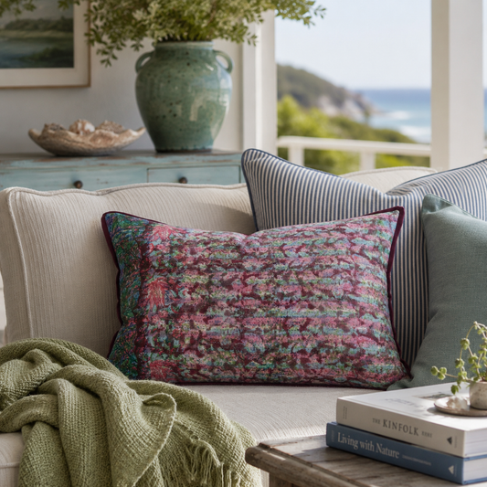 Cushion Cover - Lotus in Plum / Damson 60 x 40 cm Limited Edition of 2