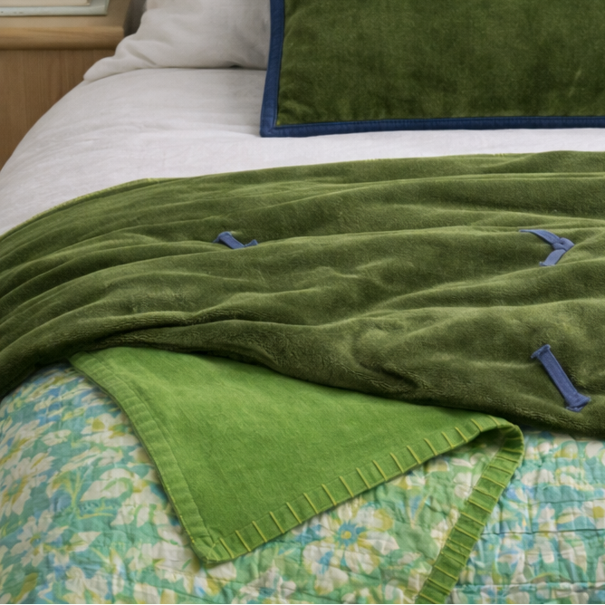 Half Kantha Dohar Quilt - Sea Glass / Moss - One of a Kind