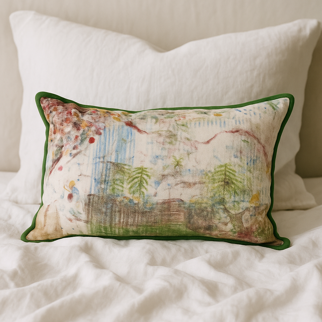 Cushion Cover - Painterly Forest / Moss - 40 x 60 - One of a Kind