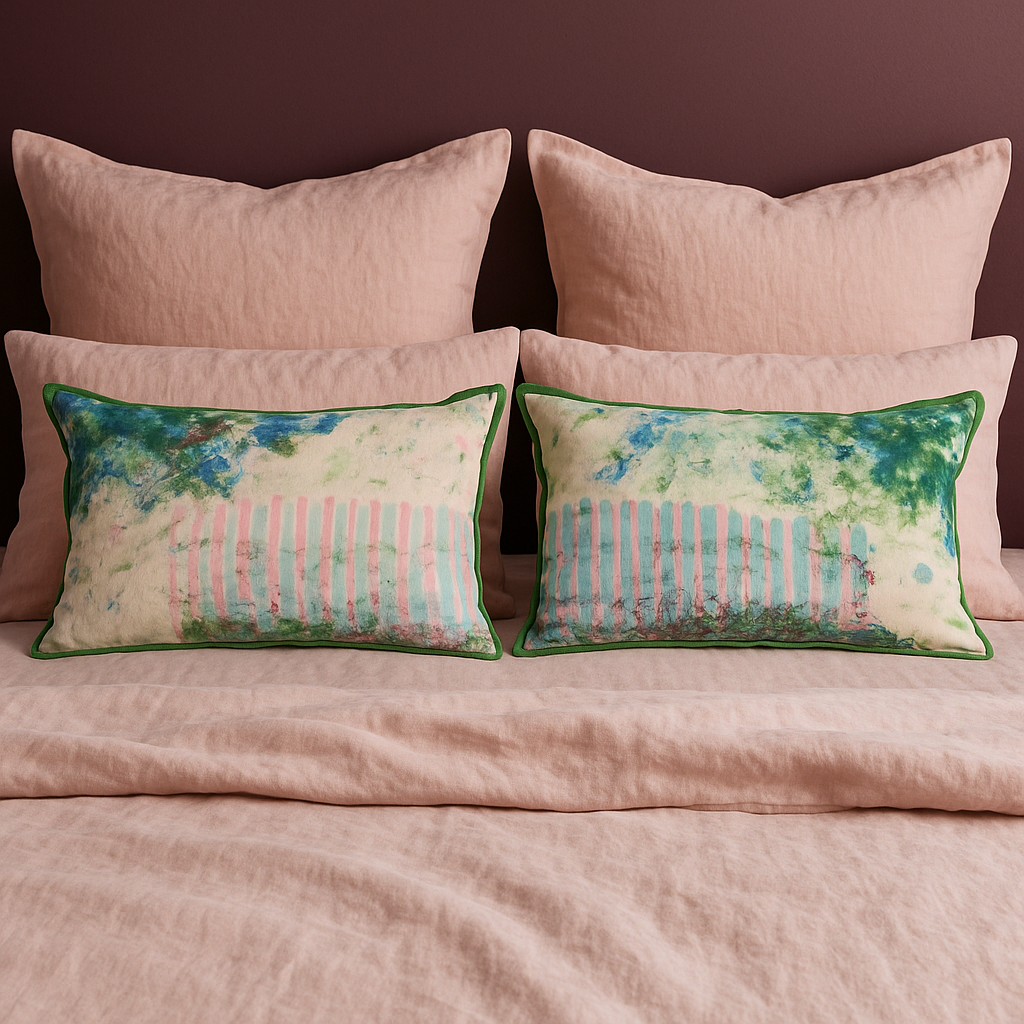 Cushion Cover - Painterly Candy Stripe / Moss 40 x 60 cm Limited Edition of 2