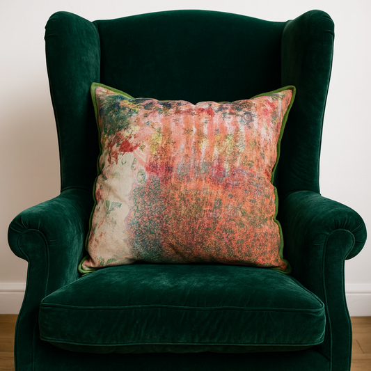 Cushion Cover - Painterly in Coral Stripe / Moss 55 x 55 cm One-of-a-Kind