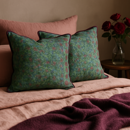 Cushion Cover - Pond Roses / Damson - 55 x 55 - Limited Edition of 7