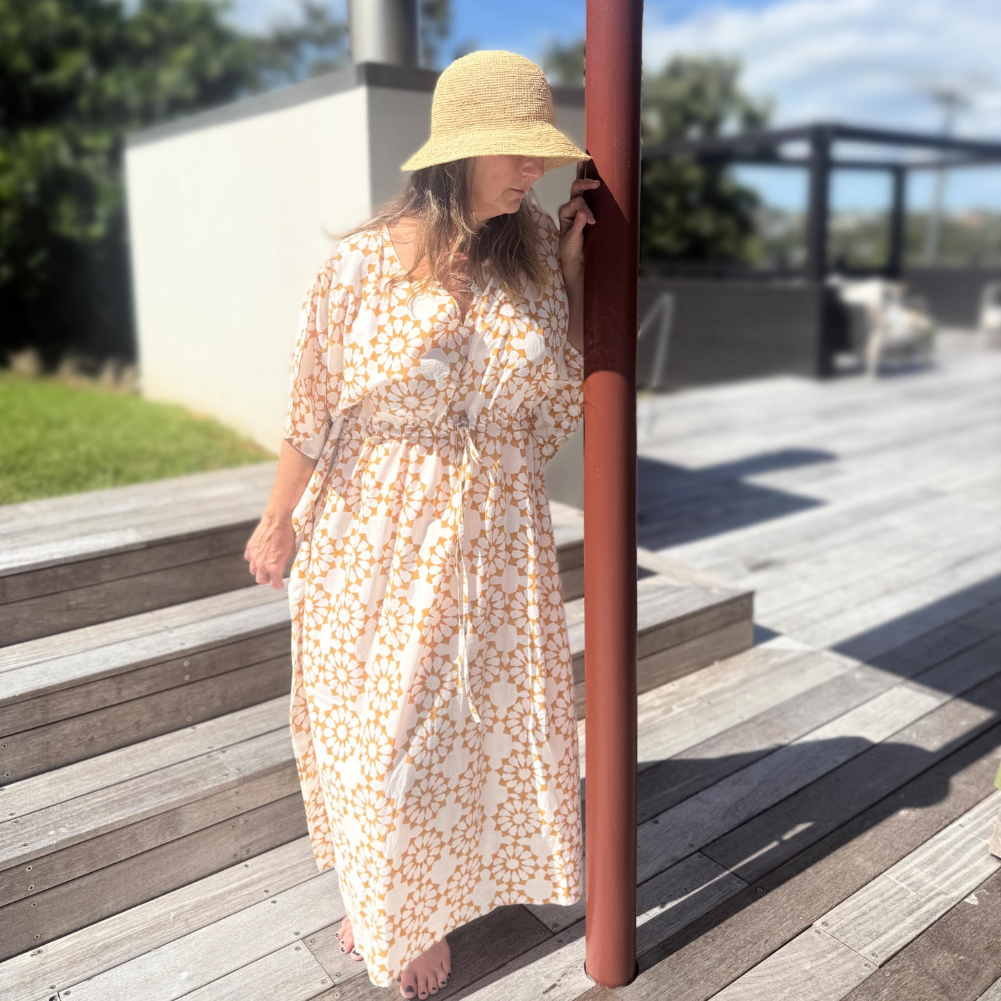 Kaftan - Sunburst - Mustard / White -one size