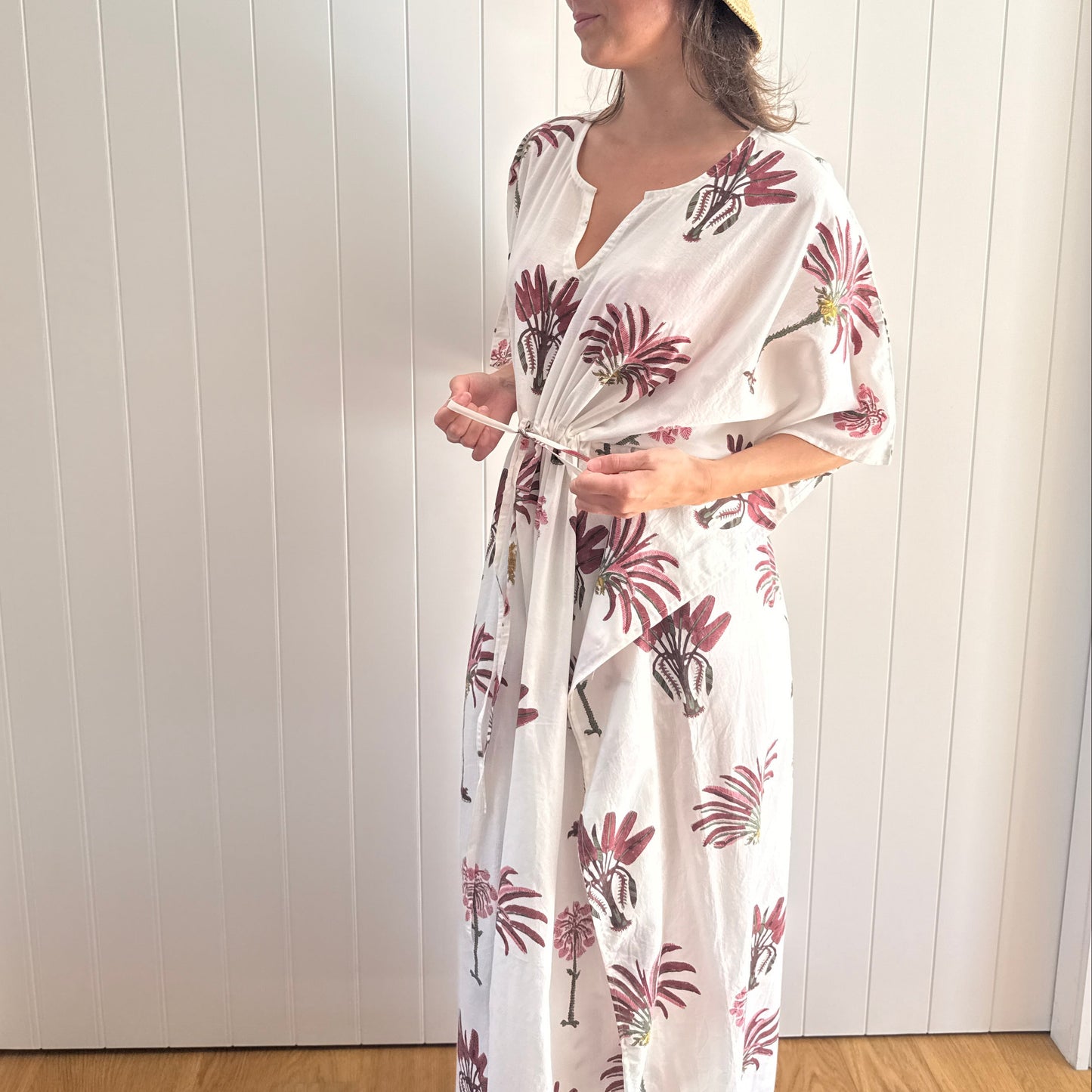Kaftan - Palms - Damson / White -one size