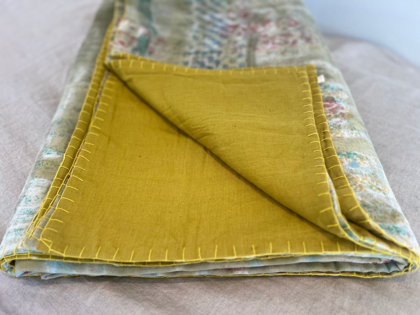 Full Kantha Dohar Quilt - Ochre Rose / Citrine - One of a Kind
