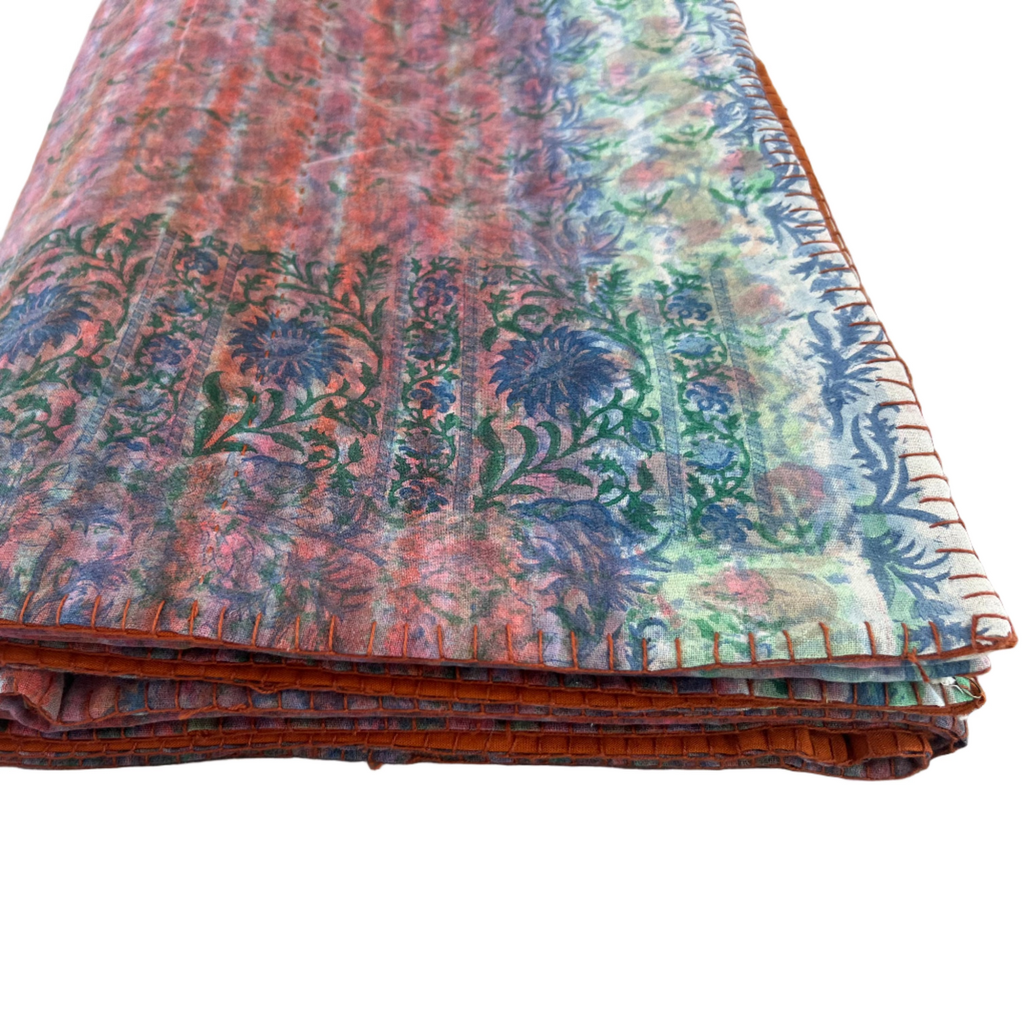 Full Kantha Dohar Quilt - Jaipur Sunset Floral / Carnelian - One of a Kind
