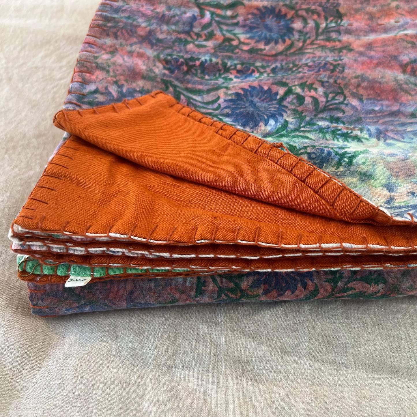 Full Kantha Dohar Quilt - Jaipur Sunset Floral / Carnelian - One of a Kind