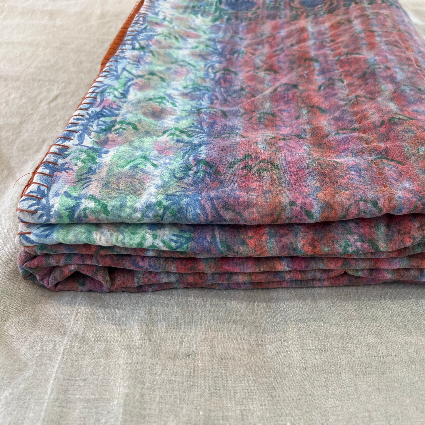 Full Kantha Dohar Quilt - Jaipur Sunset Floral / Carnelian - One of a Kind
