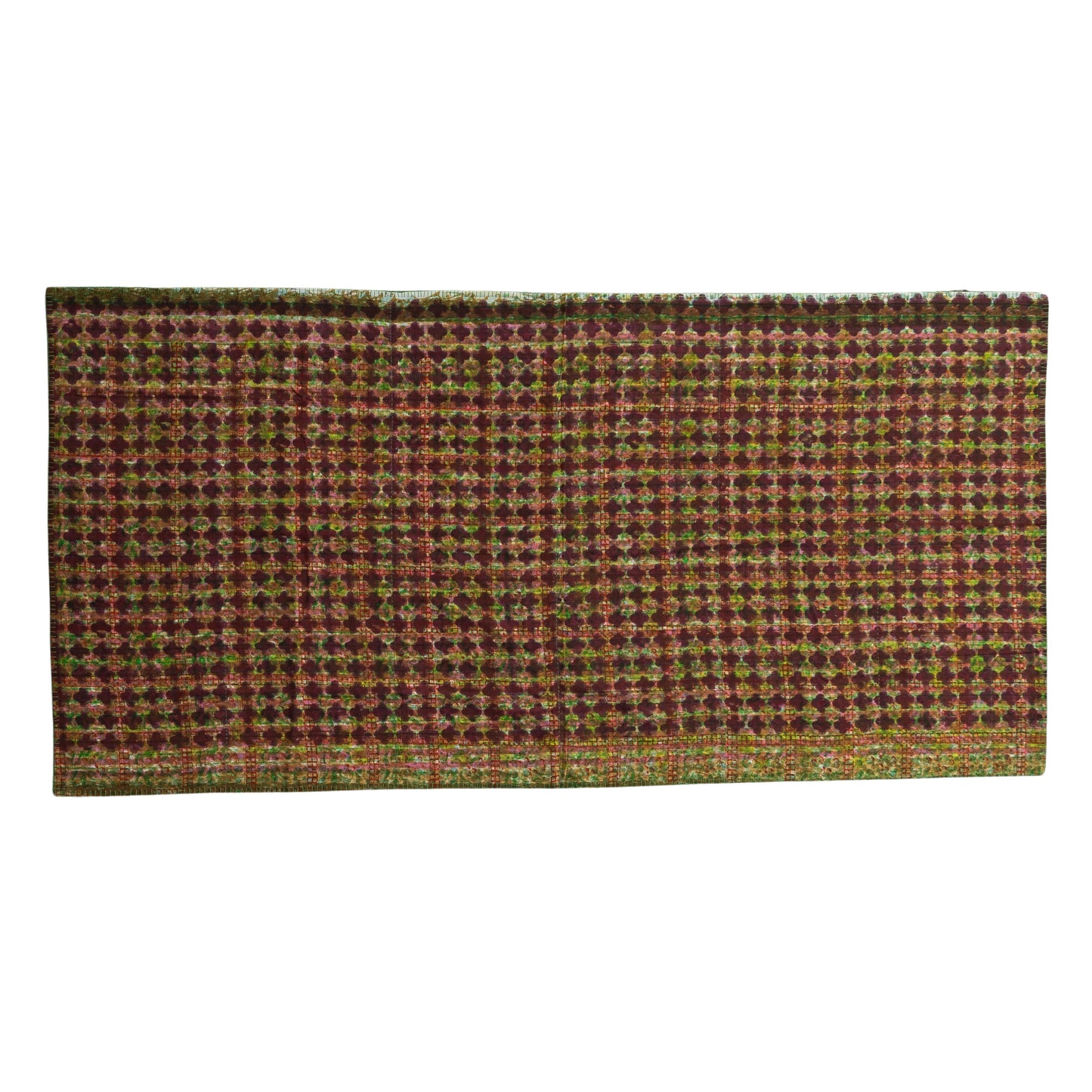 Half Kantha Dohar Quilt - Underprint - Lattice / Moss