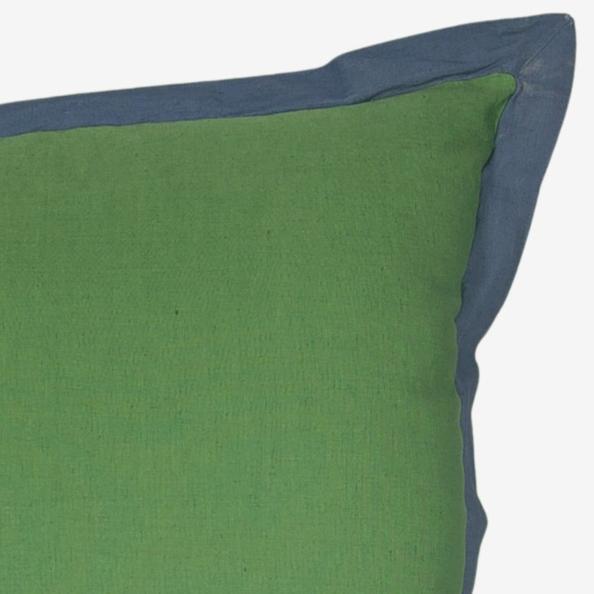 Euro Pillow Cover - 60 x 60cm Moss with Blue Iris border