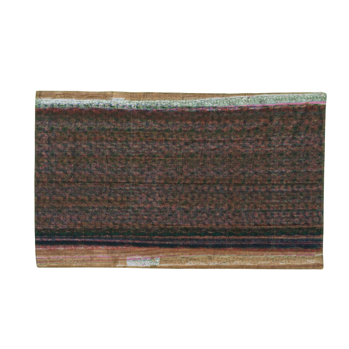 Half Kantha Dohar Quilt - Saturated Stripe / Moss - One of a Kind
