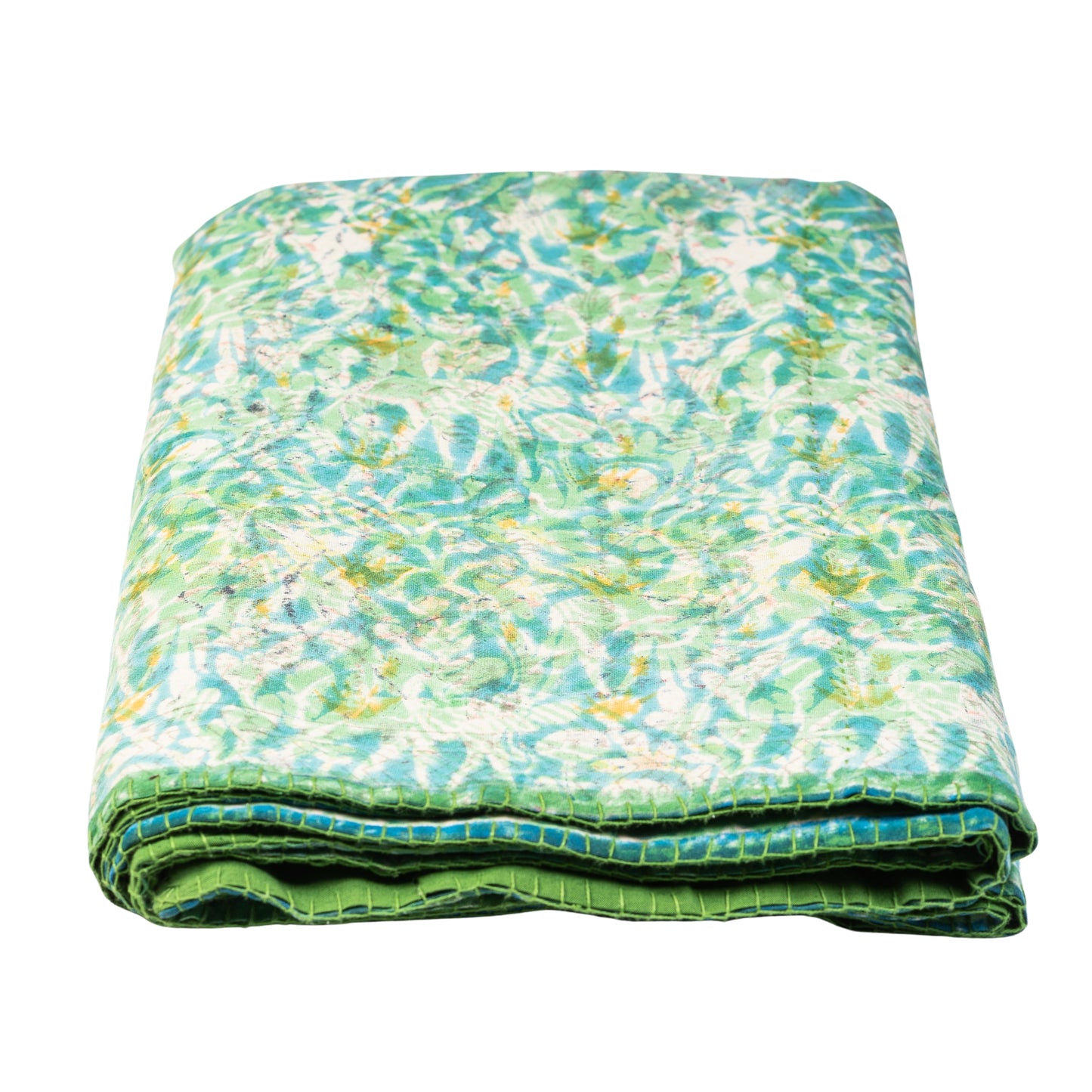 Half Kantha Dohar Quilt - Sea Glass / Moss - One of a Kind
