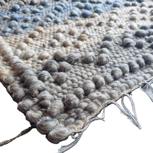 Handwoven Blue and Natural and Beige Wool Doormat