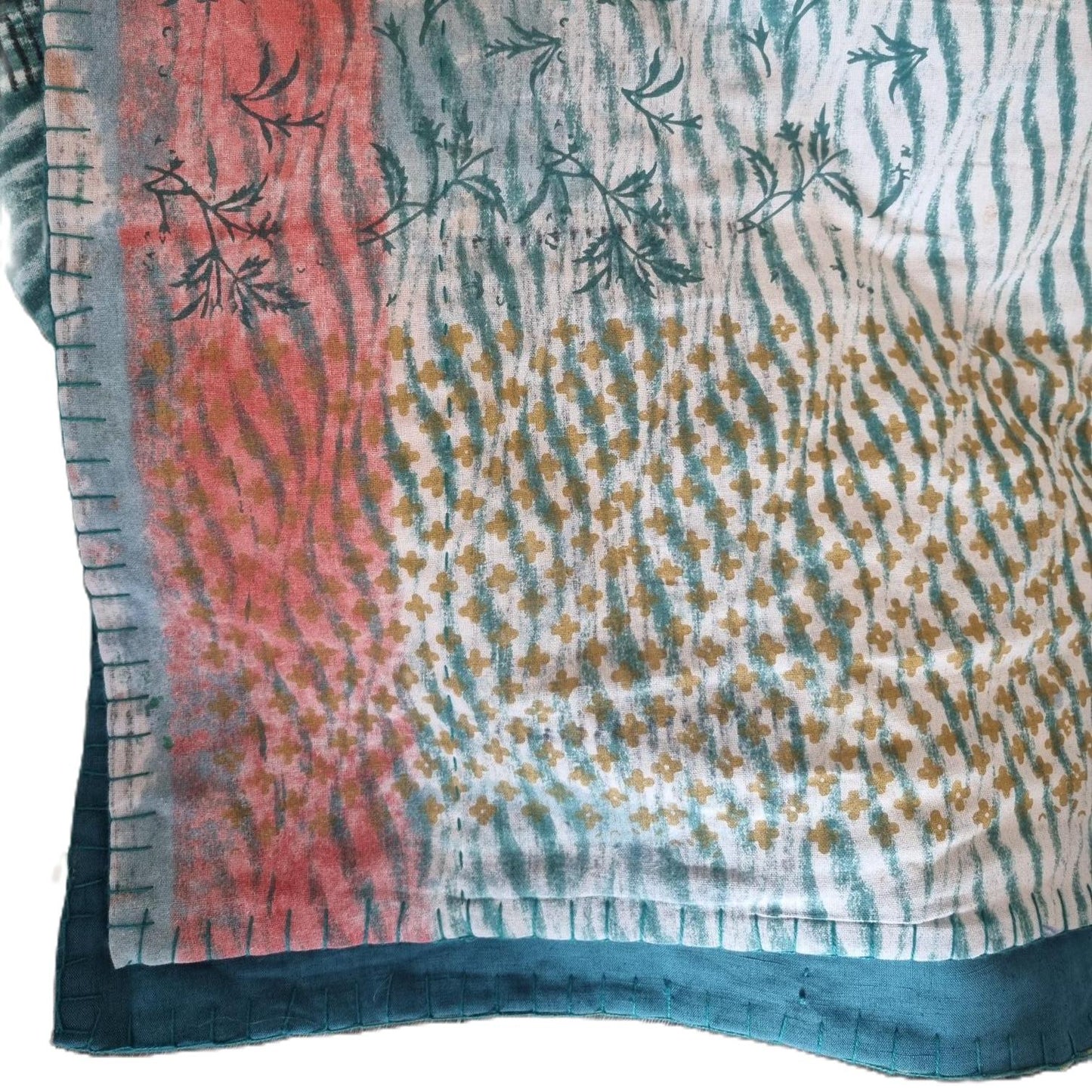 Full Kantha Dohar Quilt - Wave / Jasper - One of a Kind
