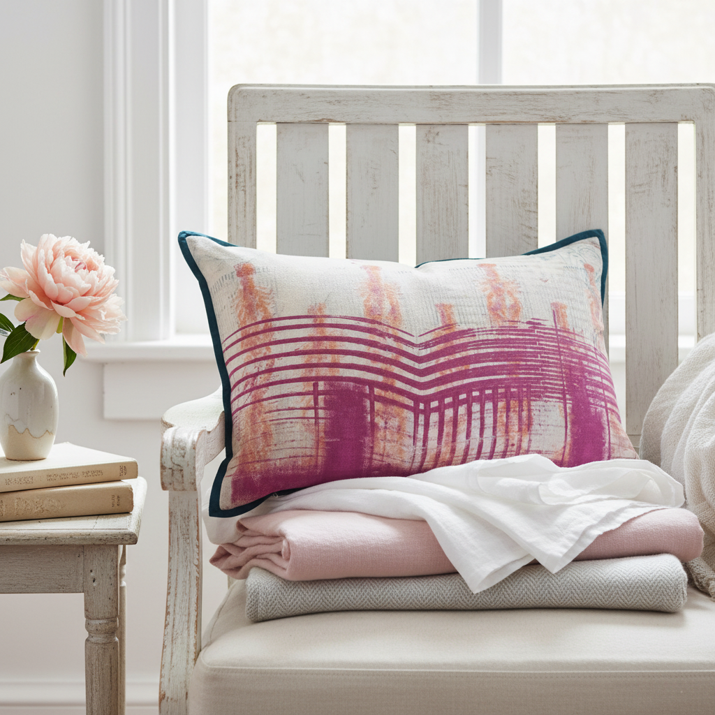 Shabby chic editorial hero shot with artisan cushion