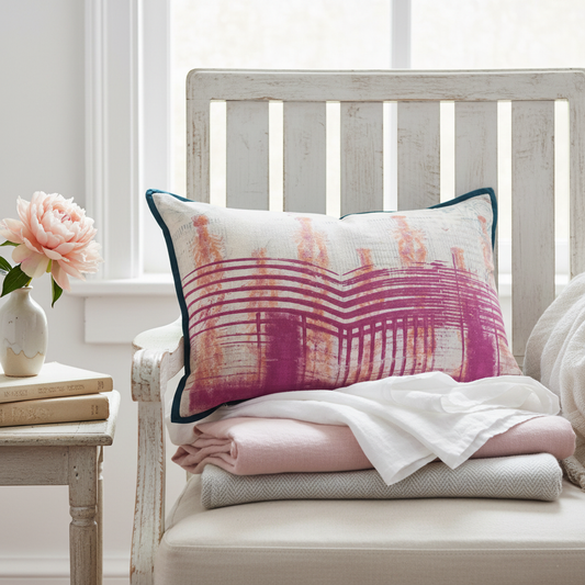 Shabby chic editorial hero shot with artisan cushion