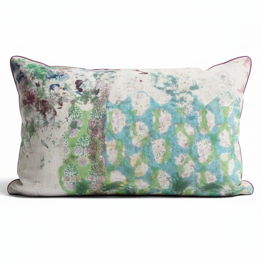 Front view of Damson cushion with feather inner