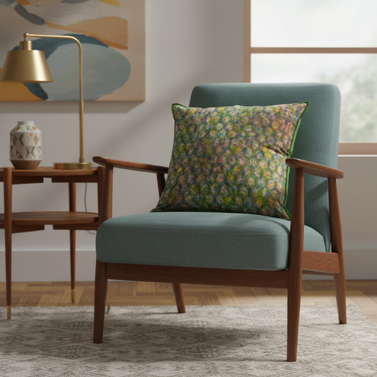 Meadow Blush cushion on mid-century modern chair
