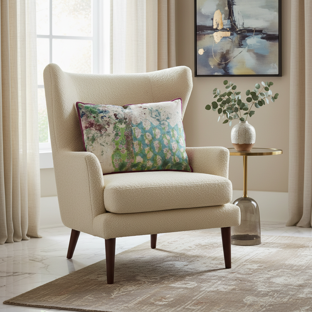 Damson cushion on luxury chair