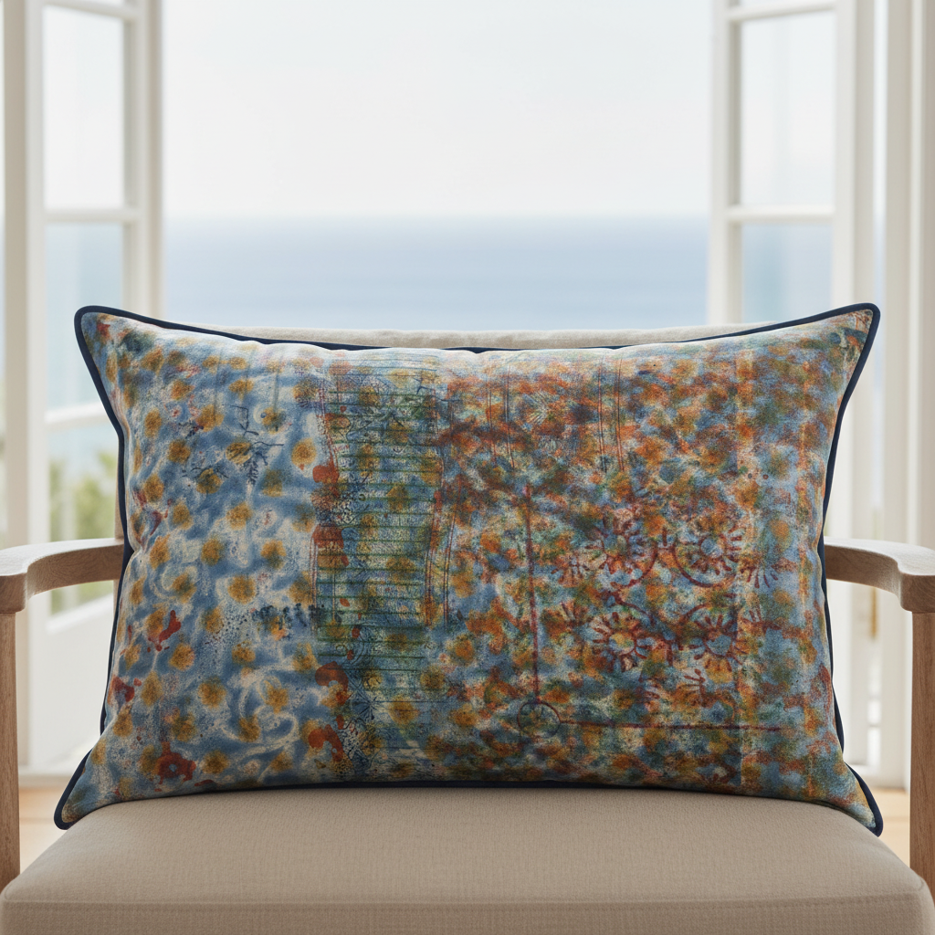 Cushion Cover - Coral Bloom 1 / Blue Iris - 40 x 60 - One of a Kind, coastal setting