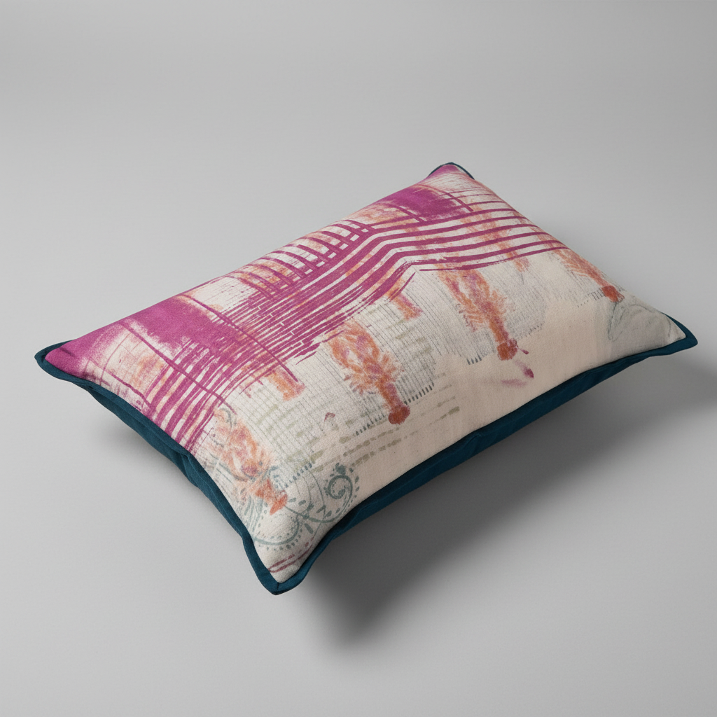 Close-up angled flat shot of artisan cushion