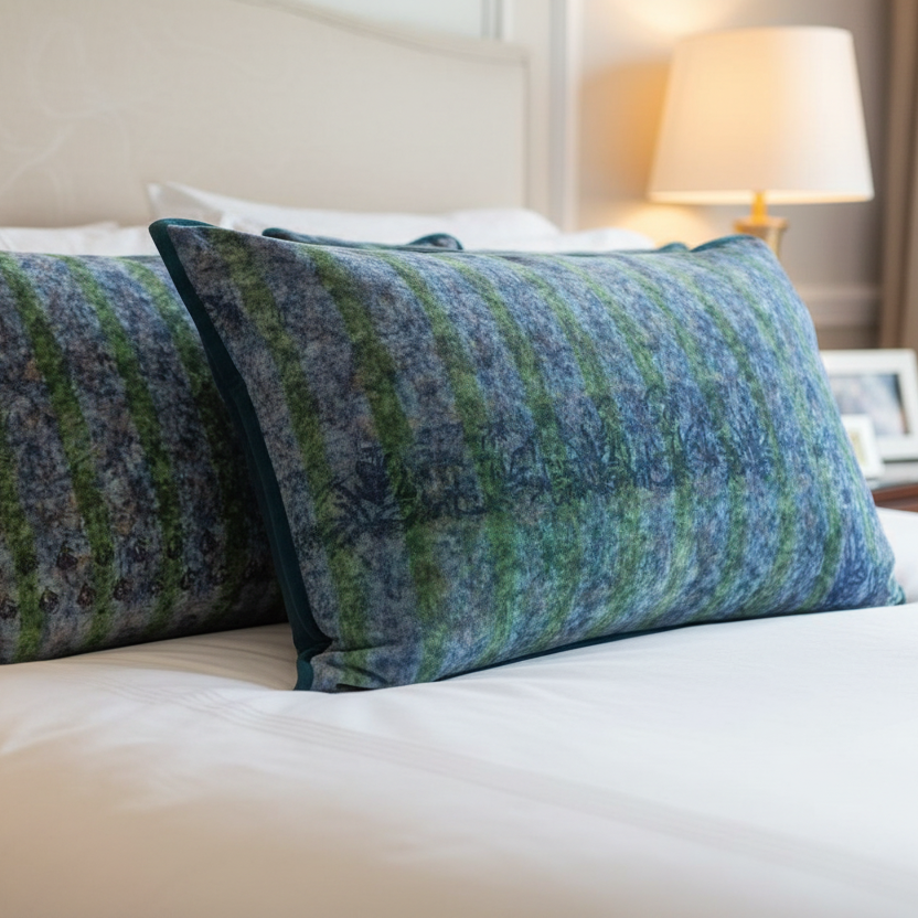 Close-up of cushions on luxury bed