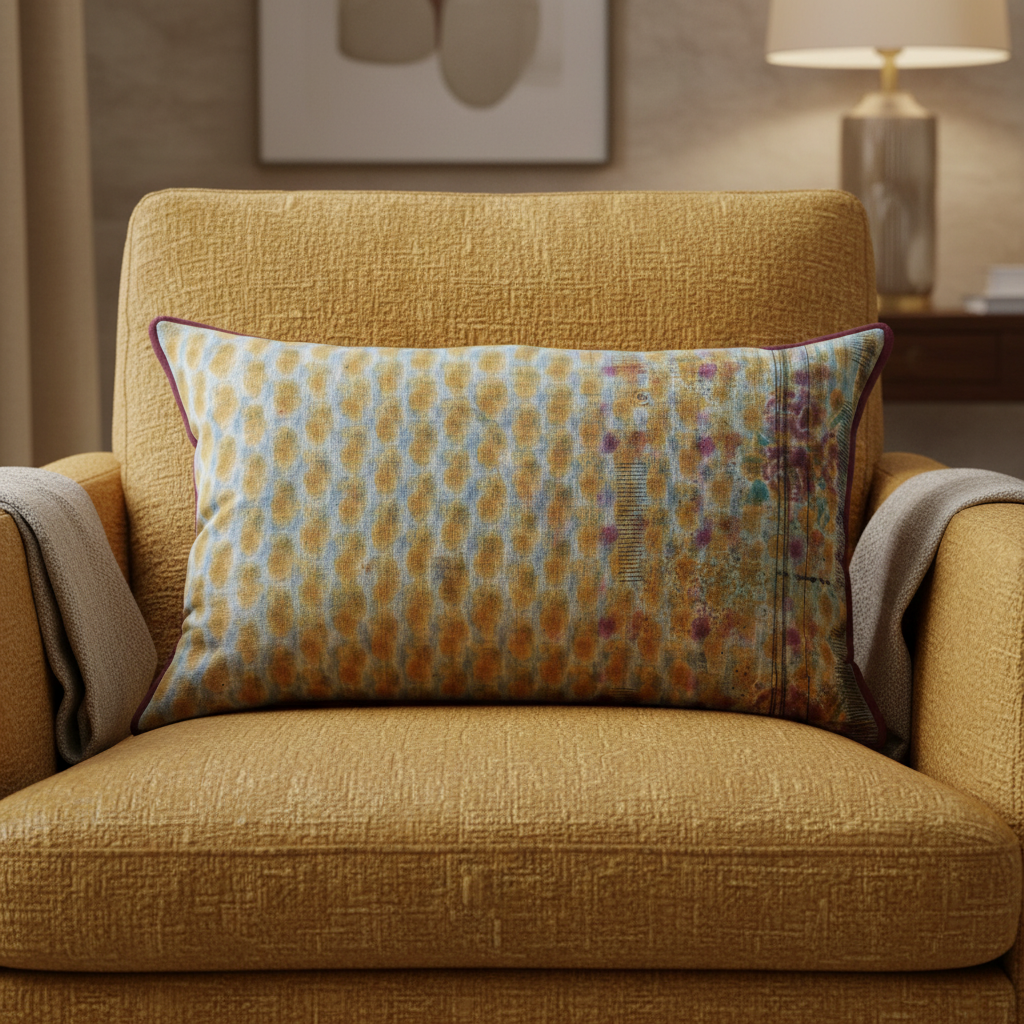 Luxury hero shot on ochre rough linen chair