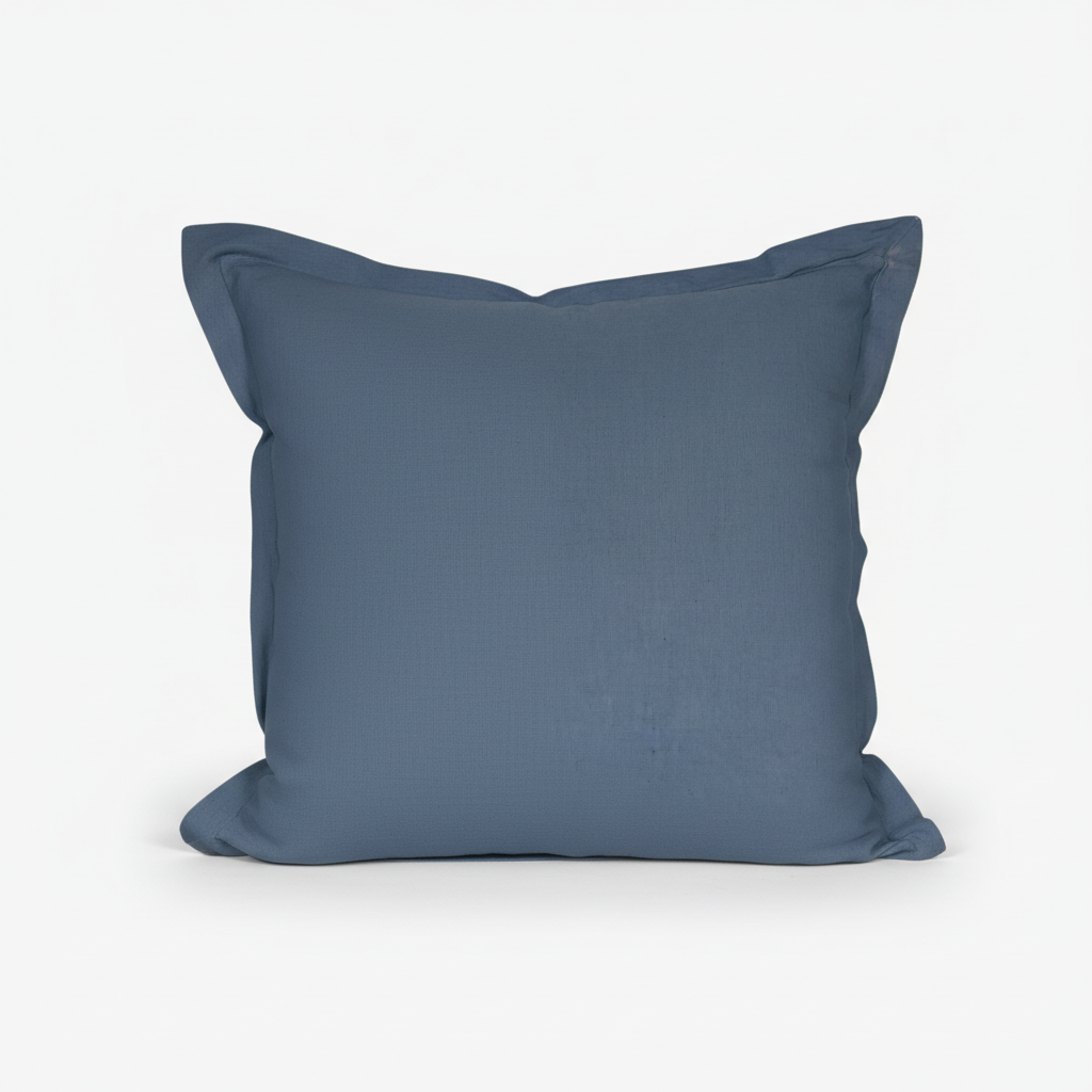 Euro cushion in slate blue with slate blue flange border on white background