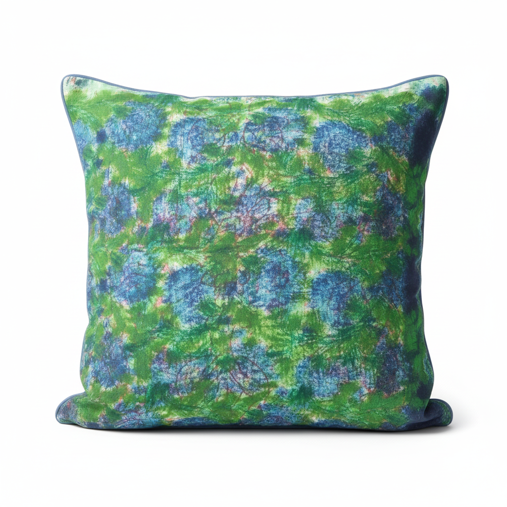 Plump feather-filled cushion on white background