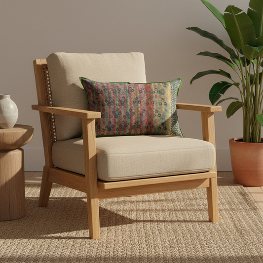 Luxury organic chair setting with Blossom Blue Striped cushion