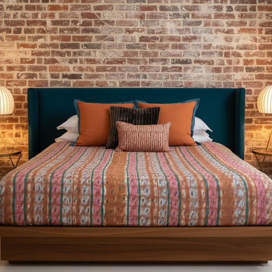 Luxury Mid-Century Bedroom with Teal Headboard